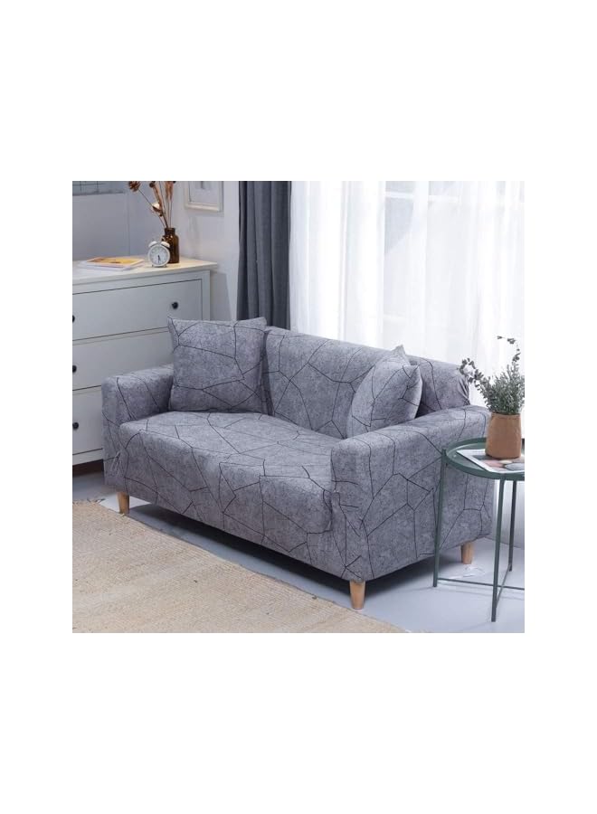 The Bros Printed Sofa Cover, 190-230cm, Grey Geometry Sofa Slipcovers Stretch Couch Covers for Seater Cushion Couch, Elastic Universal Furniture Protector with 1 Pillowcase - Image 4