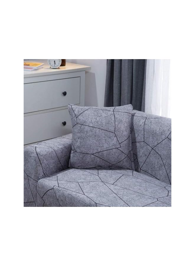 The Bros Printed Sofa Cover, 190-230cm, Grey Geometry Sofa Slipcovers Stretch Couch Covers for Seater Cushion Couch, Elastic Universal Furniture Protector with 1 Pillowcase - Image 3
