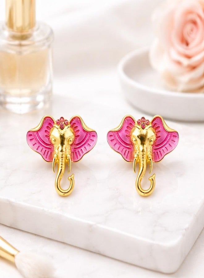 AMAAL Gold Plated Elephant Stud Earrings for Women & Girls | Korean Style Pink Enamel Animal Motif Meenakari | Western Wedding,Earing | Stylish Jewellery for woman Valentine Gift for Girlfriend -511 - Image 4