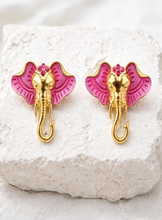AMAAL Gold Plated Elephant Stud Earrings for Women & Girls | Korean Style Pink Enamel Animal Motif Meenakari | Western Wedding,Earing | Stylish Jewellery for woman Valentine Gift for Girlfriend -511 - Image 5