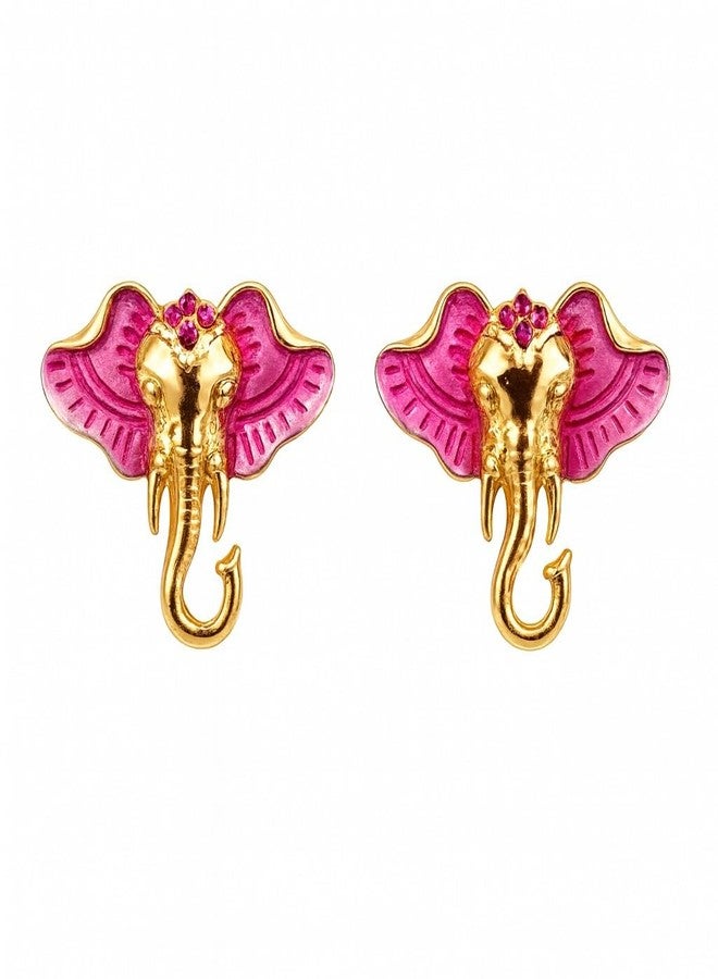 AMAAL Gold Plated Elephant Stud Earrings for Women & Girls | Korean Style Pink Enamel Animal Motif Meenakari | Western Wedding,Earing | Stylish Jewellery for woman Valentine Gift for Girlfriend -511 - Image 1
