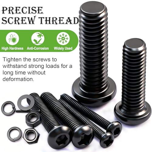 mxuteuk 2040PCS Metric Screws Nuts and Bolts Assortment Kit,M2 M3 M4 M5 M6 Machine Screws,Black Zinc Plated Hex Socket Button Head & Phillips Pan Head Screw for 3D Printing,DIY Projects - Image 5