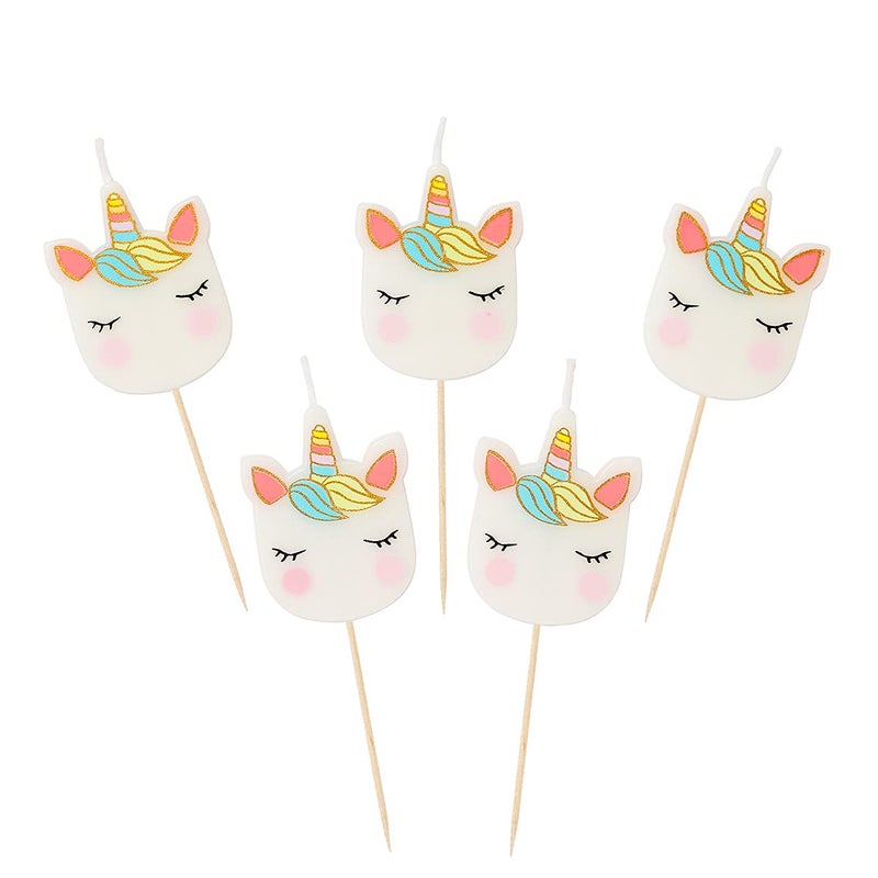 Talking Tables 5 x Unicorn Face Shaped Cake Candles Cake Toppers Birthday Candles for Birthday Parties Unicorn Birthday Decorations for Kids Girls Party Decorations 15 Inches