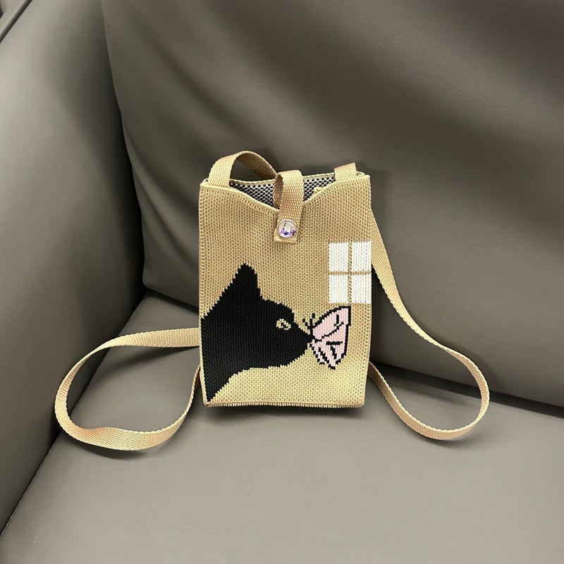 Knitted Bag Vest Bag Ins Fashionable Cute New Arrival Flower Cartoon Handbag Handbag With Contrast Color Niche Women'S Bag - Image 5