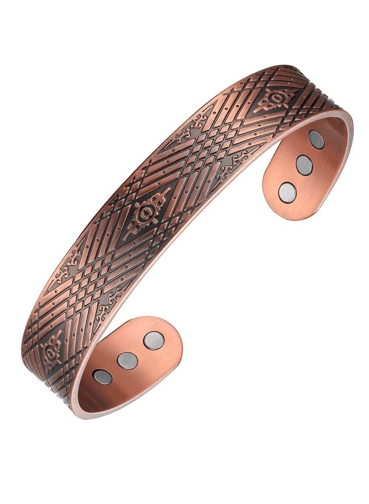 سوار نحاس نقي قابل للتعديل بنقش هندسي قبلي مع مغناطيس - Image 1
