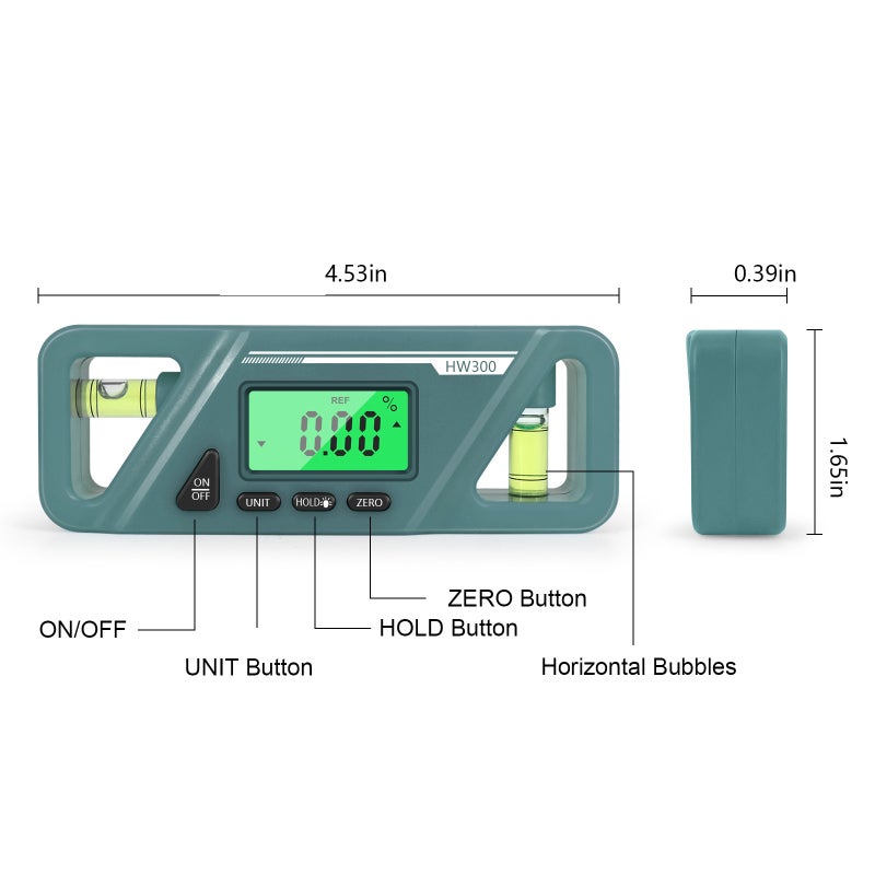 Digital Angle Meter: Green, Compact Size, Magnetic Base - Backlit LCD Display, Data Hold Function Digital Inclinometer for Woodworking, Metal Surface Measurement - Image 5
