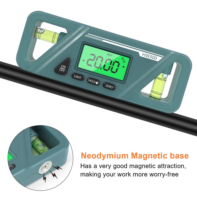 Digital Angle Meter: Green, Compact Size, Magnetic Base - Backlit LCD Display, Data Hold Function Digital Inclinometer for Woodworking, Metal Surface Measurement - Image 2
