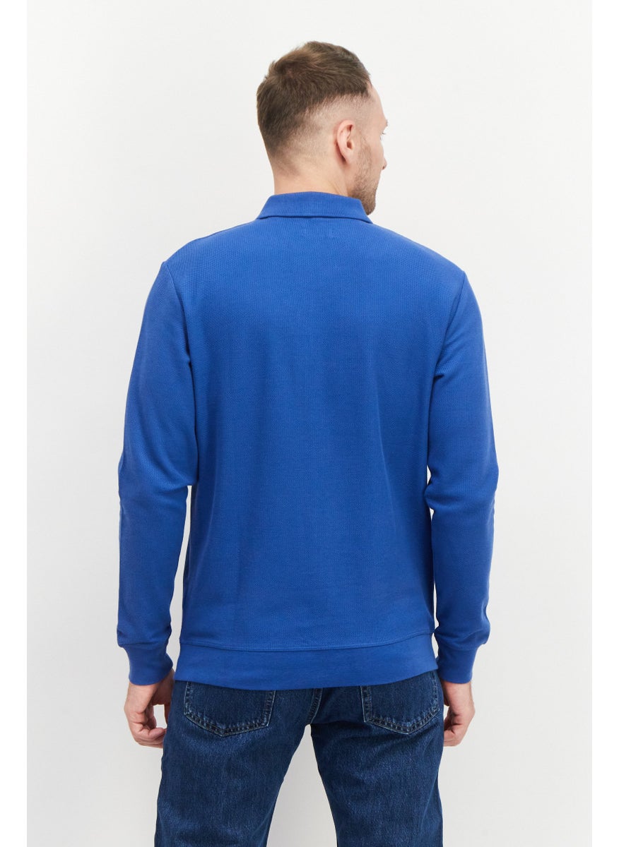 ESPRIT - Men Regular Fit Long Sleeve Textured Polo Shirt, Blue - Image 1