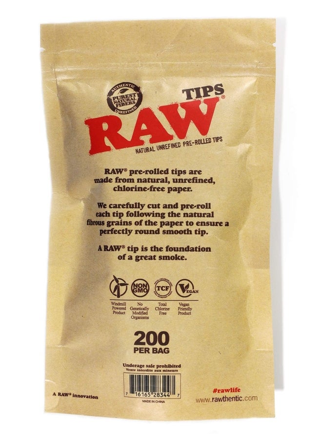 Raw - Natural Unrefined Pre-Rolled Filter Tips - 1 Bag of 200 Tips - Image 1