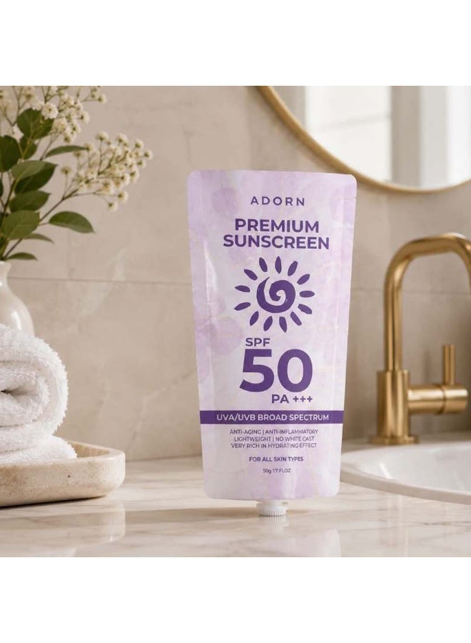Adorn أدورن لجميع أنواع البشرة واقي شمس SPF 50 PA+++ حماية واسعة الطيف - Image 2