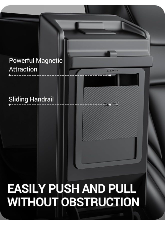 BASENOR Upgraded Tesla Model Y Model 3 Armrest Hidden Storage Box [Carbon Edition] [Powerful Magnetic] Center Console Secret Compartment Accessories 2017-2024 - Image 5