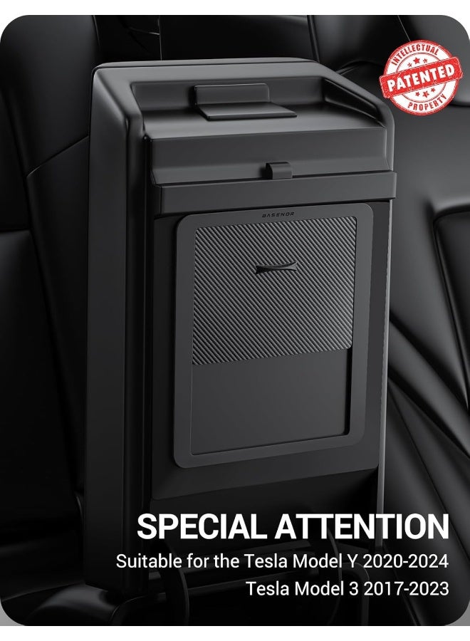 BASENOR Upgraded Tesla Model Y Model 3 Armrest Hidden Storage Box [Carbon Edition] [Powerful Magnetic] Center Console Secret Compartment Accessories 2017-2024 - Image 2