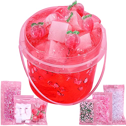 Azeperoy Premade Peach Pink Jelly Cube Glimmer Crunchy Crystal Slime Includes 6 Sets of Addins Sensory and Tactile Stimulation Stress Relief Party Favors for Girls Boys - Image 1