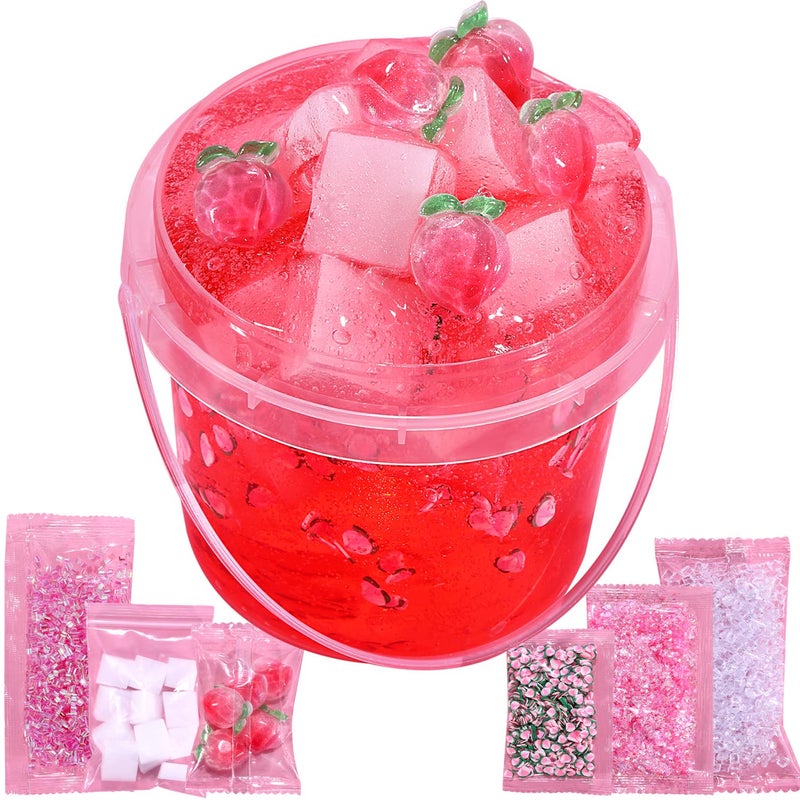Azeperoy Premade Peach Pink Jelly Cube Glimmer Crunchy Crystal Slime Includes 6 Sets of Addins Sensory and Tactile Stimulation Stress Relief Party Favors for Girls Boys - Image 4