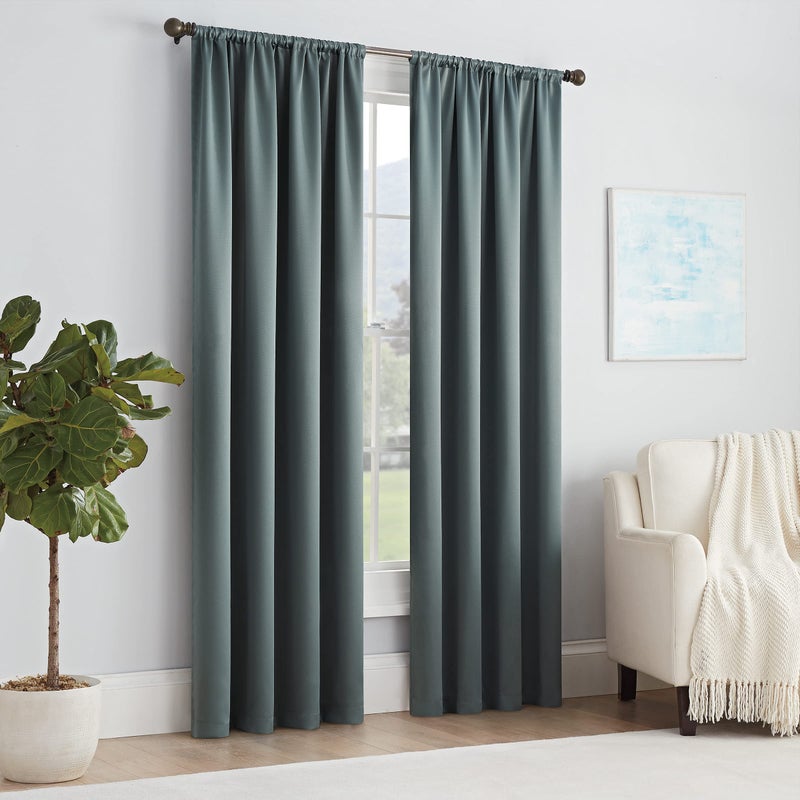 ECLIPSE Solid Thermapanel Modern Room Darkening Rod Pocket Window Curtain for Bedroom (1 Panel), 54" x 84", River Blue - Image 1