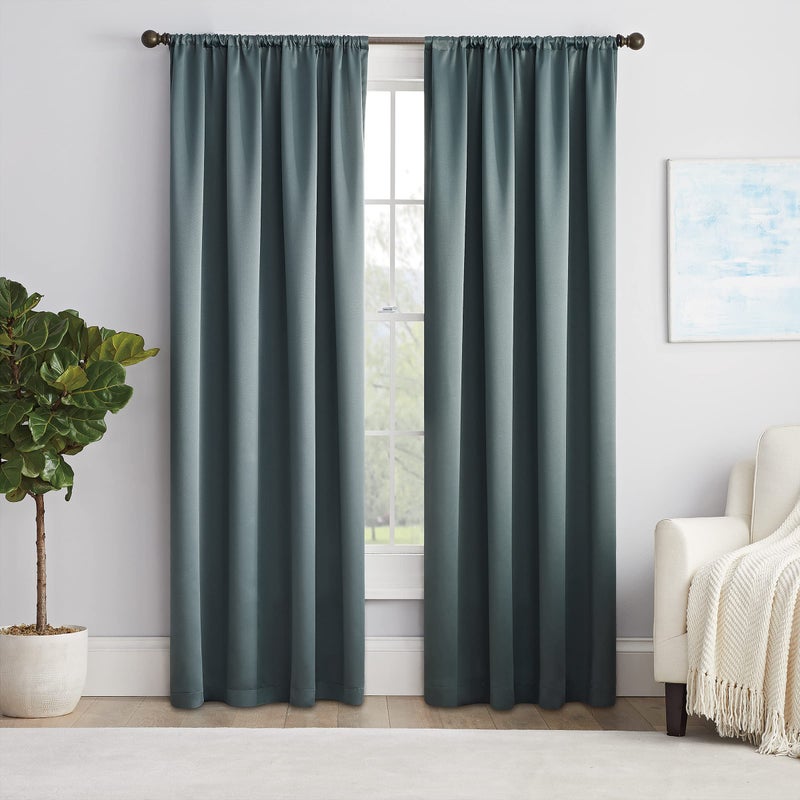 ECLIPSE Solid Thermapanel Modern Room Darkening Rod Pocket Window Curtain for Bedroom (1 Panel), 54" x 84", River Blue - Image 2