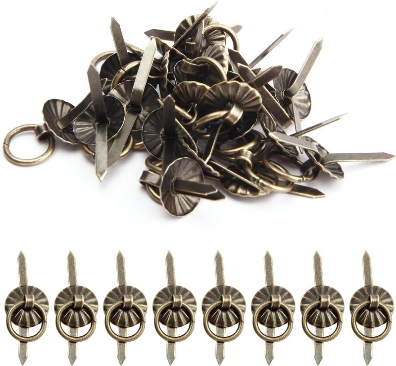 MroMax 50Pcs Metal Brad Fasteners Mini Pull Ring Handle DIY Crafts Decoration for Decorative Jewelry Box Chest Drawer Cabinet or Small Journals Bronze - Image 1