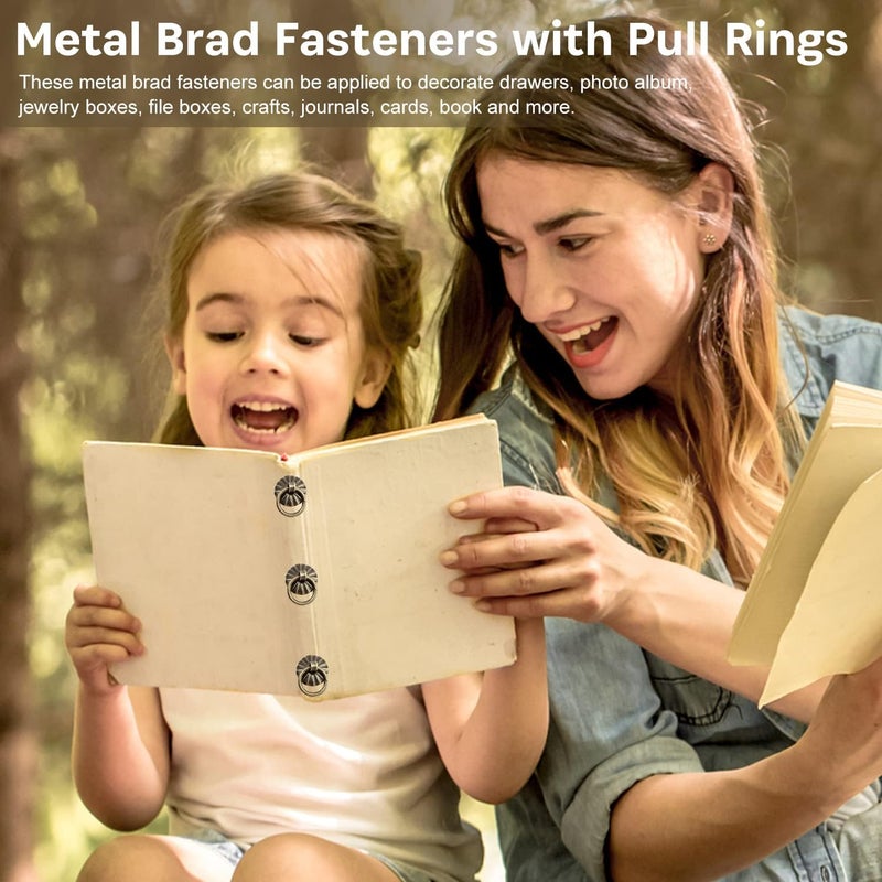 MroMax 50Pcs Metal Brad Fasteners Mini Pull Ring Handle DIY Crafts Decoration for Decorative Jewelry Box Chest Drawer Cabinet or Small Journals Bronze - Image 2