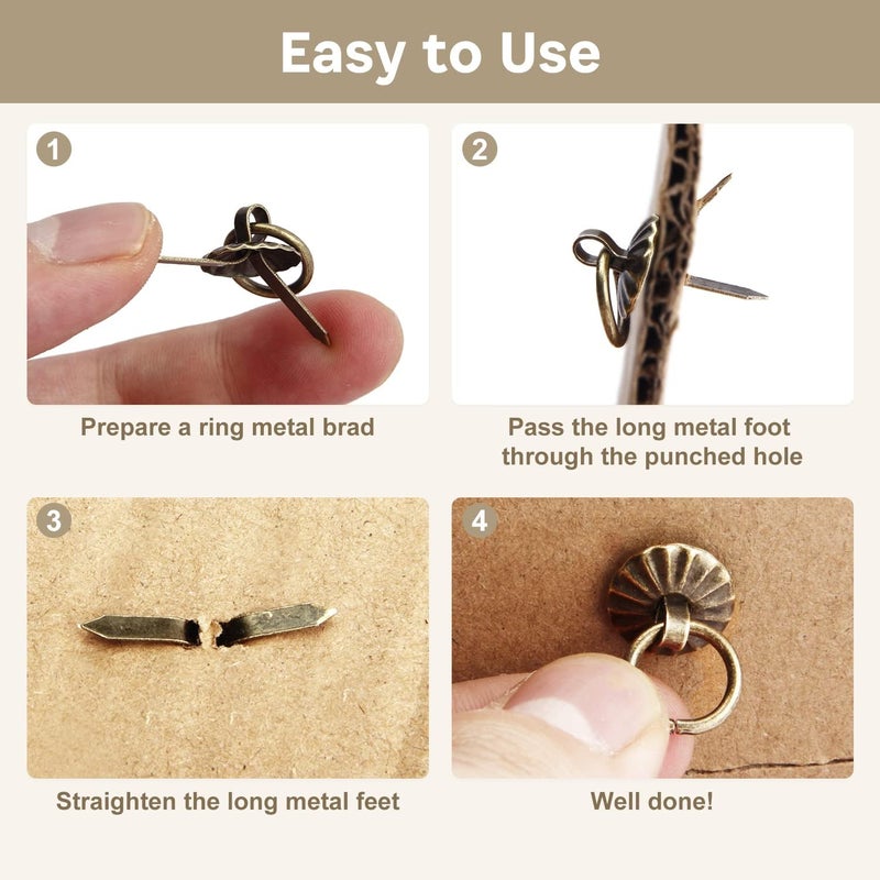 MroMax 50Pcs Metal Brad Fasteners Mini Pull Ring Handle DIY Crafts Decoration for Decorative Jewelry Box Chest Drawer Cabinet or Small Journals Bronze - Image 5