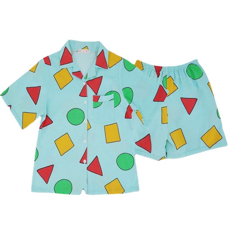2022 Summer Pajamas Crayon Small New Garden Long Short-Sleeved Shorts Cartoon Three-Piece Set Eye Mask Home Clothes - Image 5