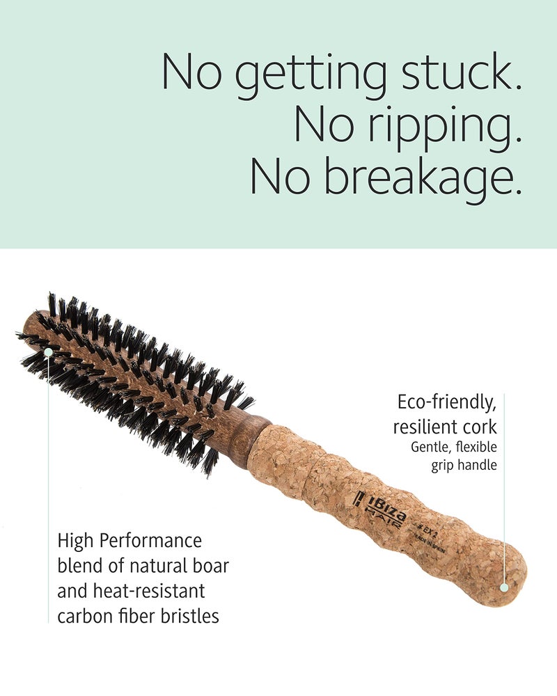 Ibiza Hair Round Boar Bristle Brush (EX2-40mm) | Lightweight with Reinforced Bristles & Cork Handle | Ideal for Bangs & Hairlines | Adds Texture & Shine for Short to Medium Styles - Image 3
