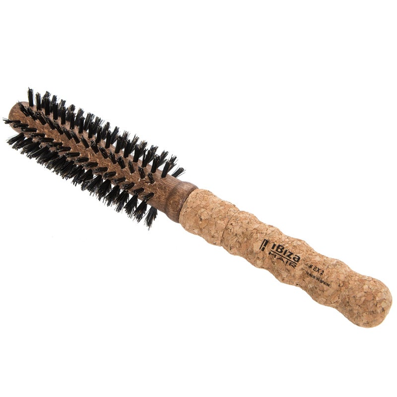 Ibiza Hair Round Boar Bristle Brush (EX2-40mm) | Lightweight with Reinforced Bristles & Cork Handle | Ideal for Bangs & Hairlines | Adds Texture & Shine for Short to Medium Styles - Image 1