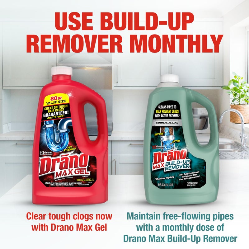 Drano Max Build Up Remover Drain Clog Remover and Cleaner, Great for Clog Prevention, Commercial Line, 60 oz - Image 4