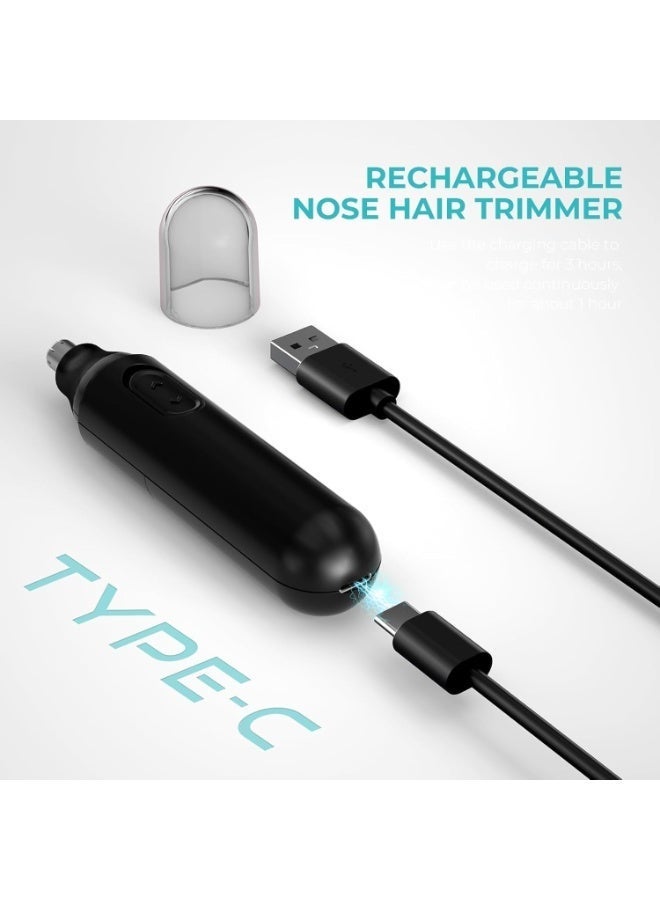 ماكينة تشذيب شعر الأنف والأذن والحواجب 3 في 1 للرجال والنساء، قابلة للشحن عبر USB Type-C ببطارية ليثيوم، شفرة مزدوجة الحواف بتصميم منحني مريح، مقاومة للماء IPX6 مع رأس قابل للفك والغسل، تشغيل هادئ وتصميم محمول خفيف للاستخدام المنزلي والسفر - Image 4
