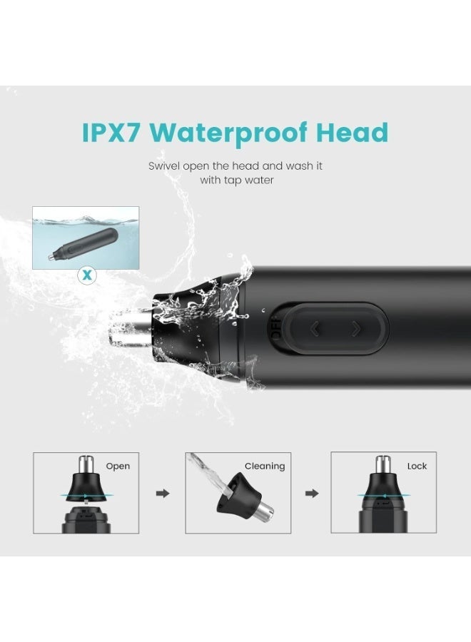 ماكينة تشذيب شعر الأنف والأذن والحواجب 3 في 1 للرجال والنساء، قابلة للشحن عبر USB Type-C ببطارية ليثيوم، شفرة مزدوجة الحواف بتصميم منحني مريح، مقاومة للماء IPX6 مع رأس قابل للفك والغسل، تشغيل هادئ وتصميم محمول خفيف للاستخدام المنزلي والسفر - Image 3