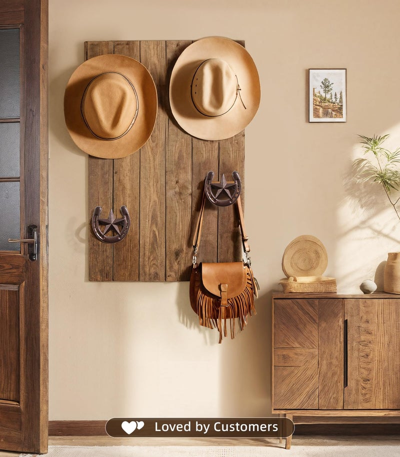 HYDERMUS Cowboy Hat Hanger Wall Mount, 4 Pack Cowboy Hat Rack, Metal Horseshoe Hook, Horseshoe Decor, Western Hat Hook for Wall, Hat Holder for Entryway Closet, Bridle Hook for Tack Room, Horse Supplies - Image 2