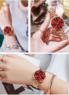 Women's Stainless Steel Strap Quartz Watches Analog Display Round Red Dial Watch with Rose Gold Band - pzsku/ZA782144B65FBBE1EBCDEZ/45/_/1663751102/c0d82bd0-4e05-4354-86e5-1806c8230224