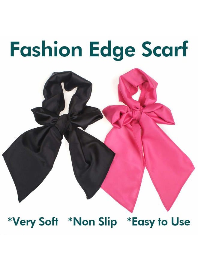 Xtrend 2Pcs Edge Laying Scarf for Wigs Fashion Edge Scarf for Lace Front Wig 58 Inch Soft Women's Satin Headband for Makeup Non Slip Hair Wrap Wigs Grip (1pc Pink#+1pc Black#) - Image 3