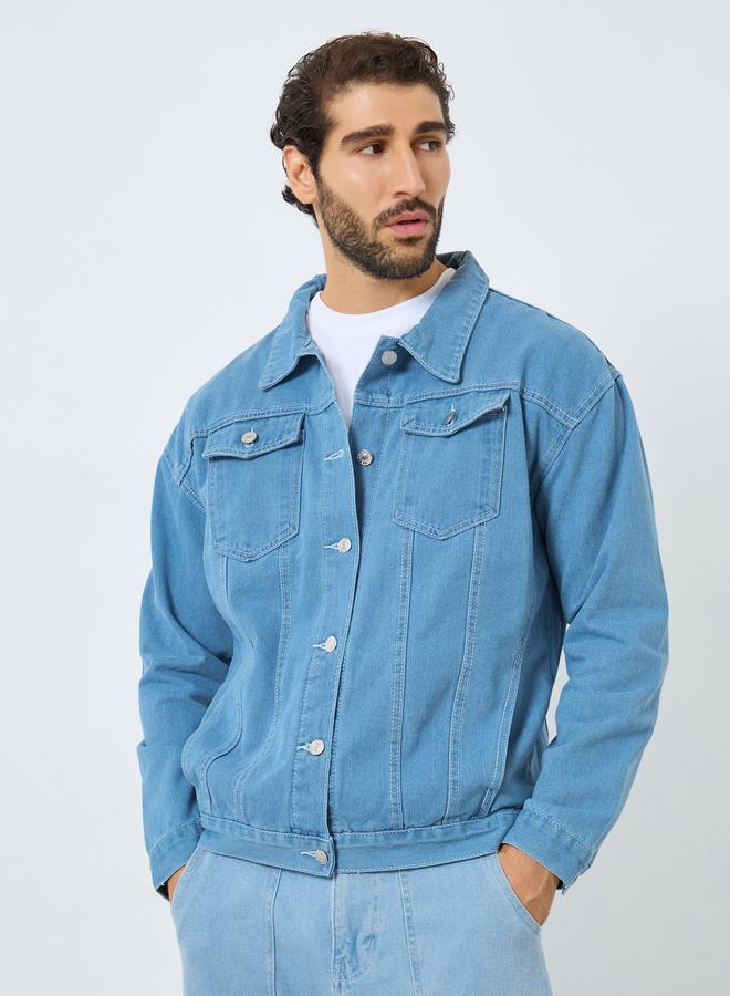 Styli Men Oversized Denim Jacket with Pockets - Image 3