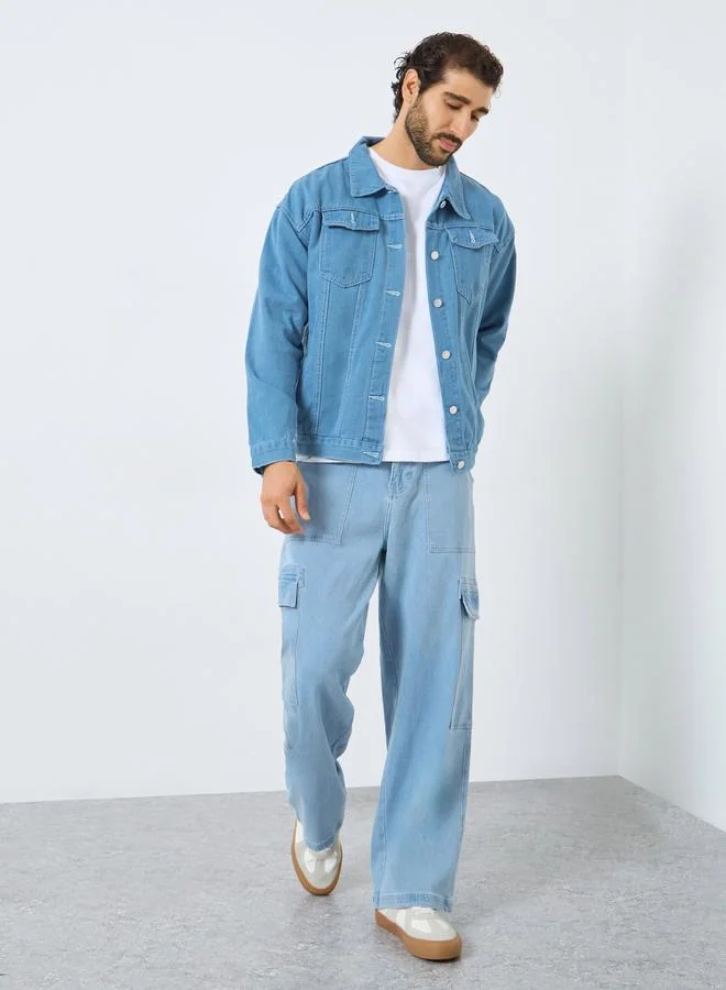 Styli Men Oversized Denim Jacket with Pockets