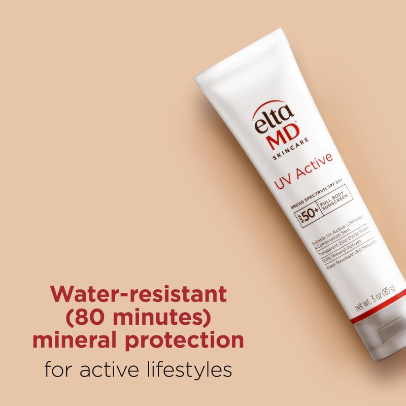 EltaMD UV Active Mineral Sunscreen with Zinc Oxide, Water Resistant Sunscreen SPF 50+ Up to 80 Minutes, Oil Free SPF for Face and Body, 3.0 oz Tube - Image 3
