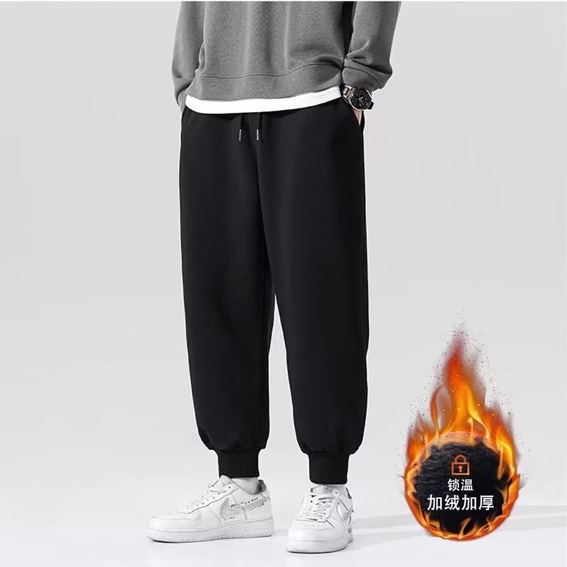 Solid Color Simple Sports Pants Mens Loose Leg Leg Casual Winter fleece-lined Grey Student Tether Loose Waist Trousers gray thin section - Image 1