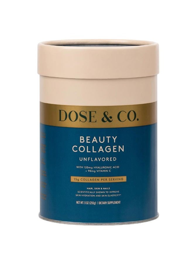 DOSE & CO. Beauty Collagen with Hyaluronic Acid and Vitamin C for Hair, Skin & Nails, Unflavored - 9oz Powder Supplement  - Image 1