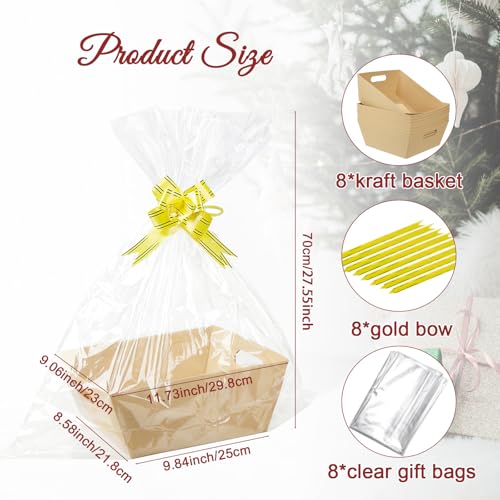 Ysglory 8Pcs Empty Gift Basket Set Thick Kraft Cardboard Basket to Fill with 8 Wrap Bags 8 Bows Large Gift Baskets Box for Christmas, Valentine’s Day, Birthday, Thanksgiving, Wedding - Image 3