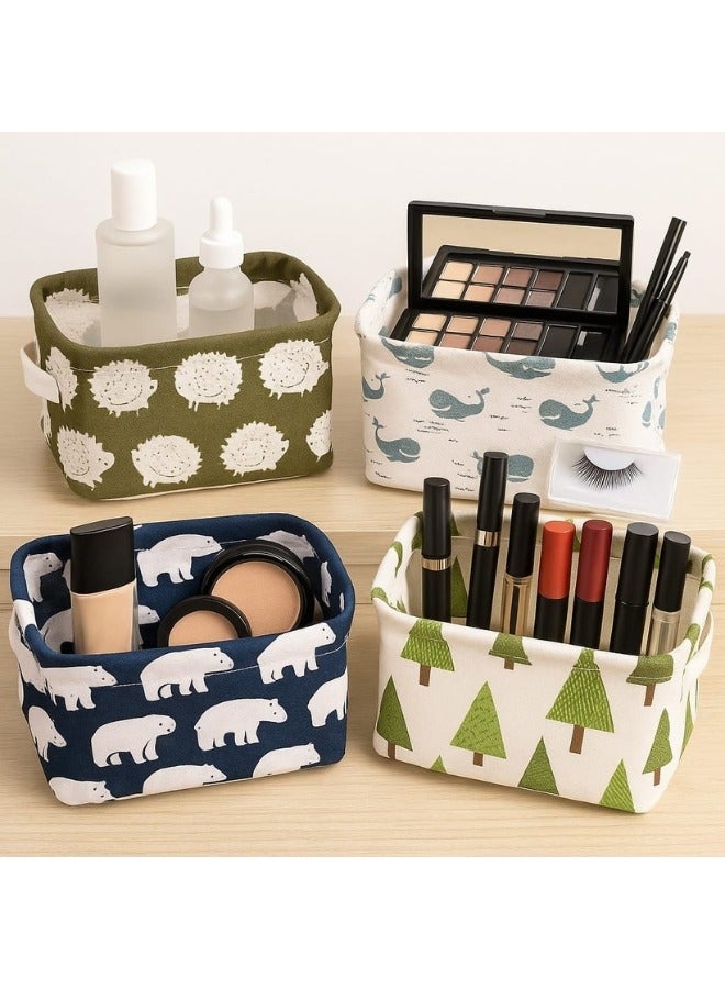 مجموعة من 4 صناديق تخزين قابلة للطي مصنوعة من القماش لتنظيم الأغراض مع مقابض، صندوق تخزين صغير مستطيل الشكل، مكعب، صندوق تخزين متعدد الأغراض قابل للطي، تخزين مستحضرات التجميل،أدوات العناية الشخصية، تنظيم الأدوات المكتبية،ترتيب ألعاب الأطفال الصغيرة ، الجوارب أو الإكسسوارات داخل الأدراج (متعددالالوان) - Image 1