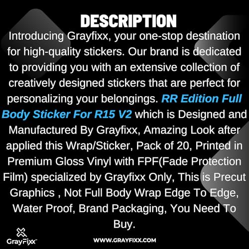Grayfixx Black RR Edition Full Body Sticker for R15 V2 | Made in Premium Gloss Vinyl with FPF(Fade Protection Film), Water Proof, Precut Sticker, Pack of 1 Both Side with 2 Years Guarantee - Image 4