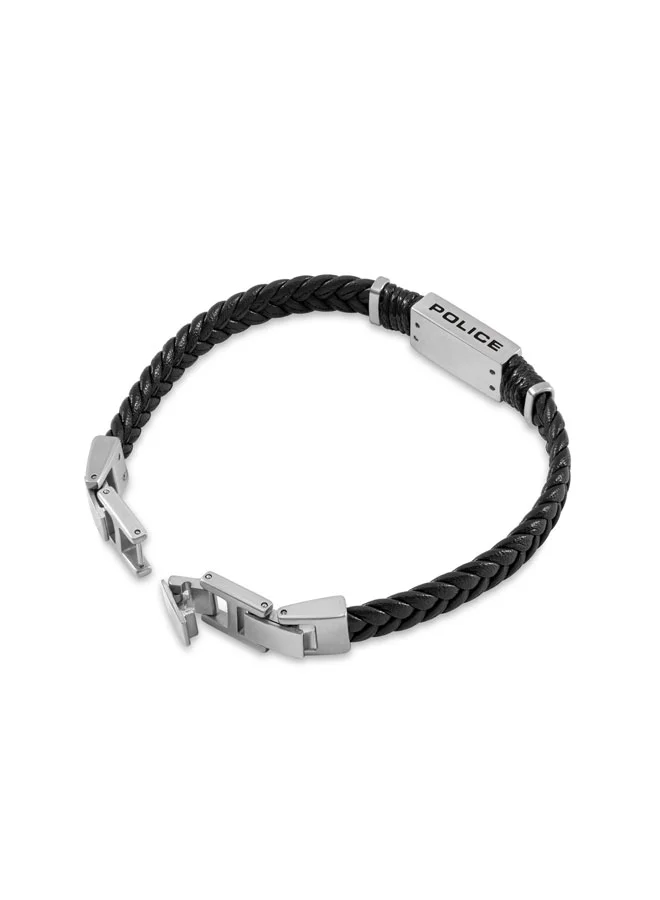 POLICE Ridgecord Black Braided Flat Leather Bracelet for Men
