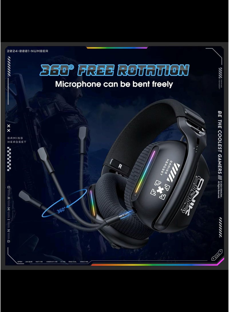 onikuma GT808 Wireless Gaming Headset with Mic | 40mm Drivers | RGB Lighting | 2.4GHz Wireless + Bluetooth 5.3 + Wired | Compatible with PS5, PS4, PC, Mobile, Switch, Mac & Laptop - Image 4