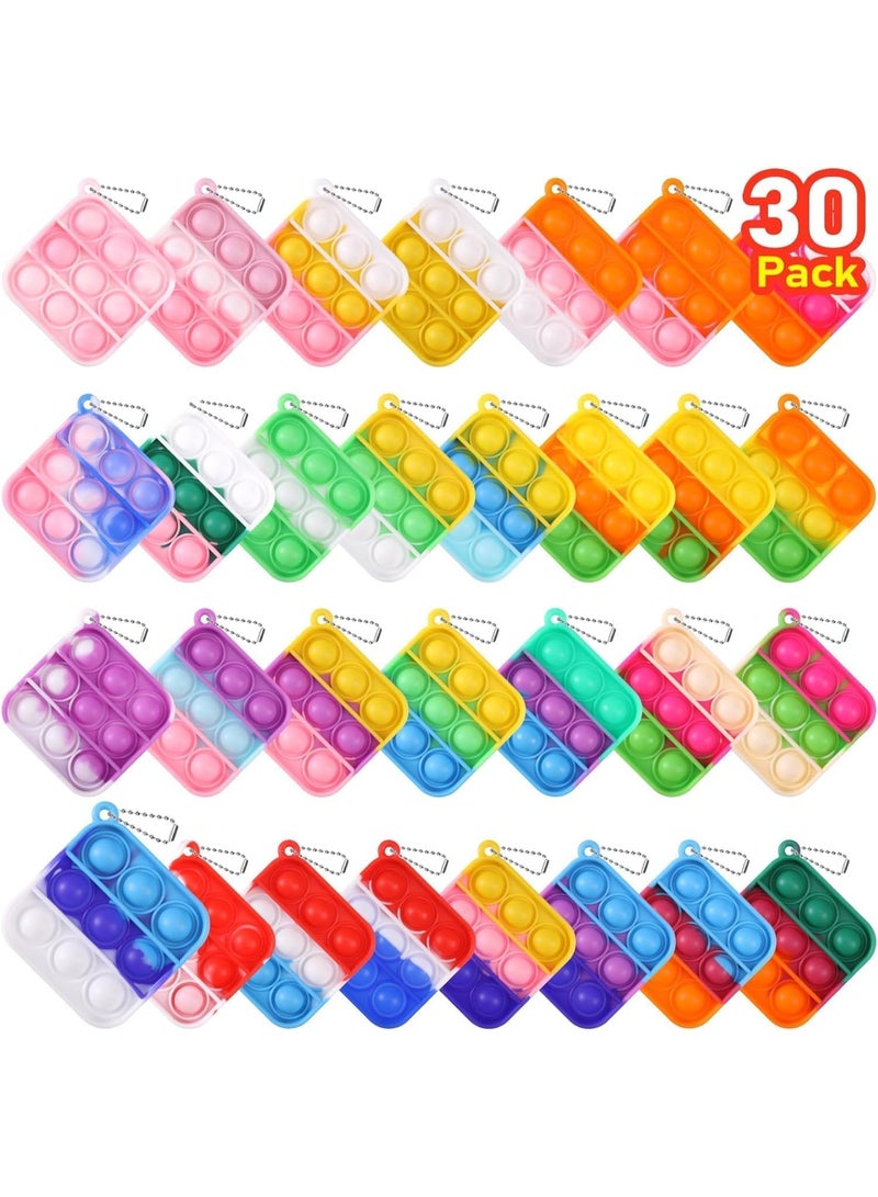 30 Pack Mini Pop Fidget Keychain, Kids Party Favors Fidget Toys Bulk, Its Birthday Party Favors for Kids 4+ Year Small Kid, Classroom Prizes Fidgets It Bubbles Poppers - Image 1