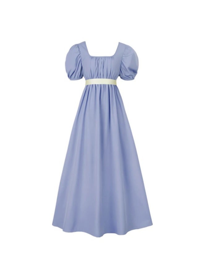 HEQU Regency Dresses for Women with Satin Sash Ruffled Puff Sleeve Empire Waist Dress Gown, Light Blue, 3XL - Image 1