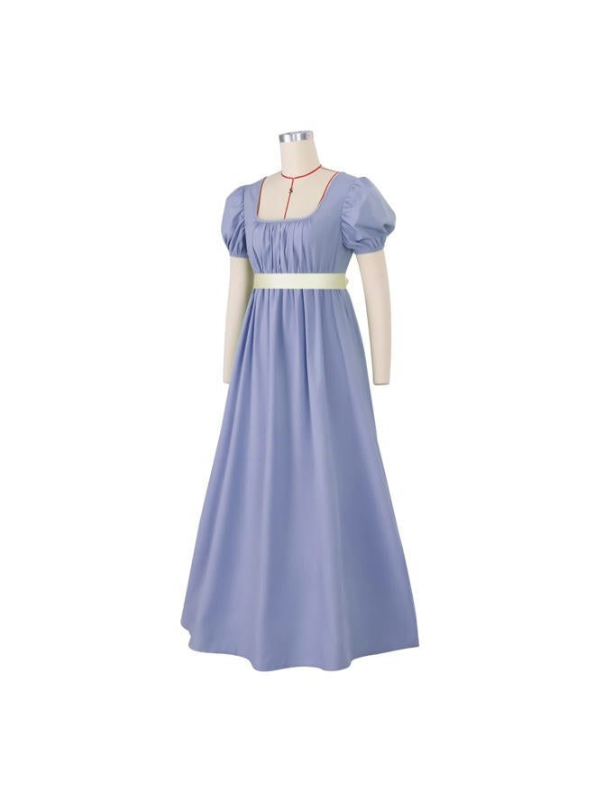 HEQU Regency Dresses for Women with Satin Sash Ruffled Puff Sleeve Empire Waist Dress Gown, Light Blue, 3XL - Image 2