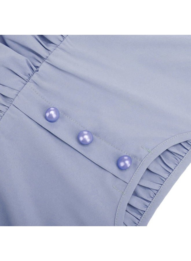 HEQU Regency Dresses for Women with Satin Sash Ruffled Puff Sleeve Empire Waist Dress Gown, Light Blue, 3XL - Image 5