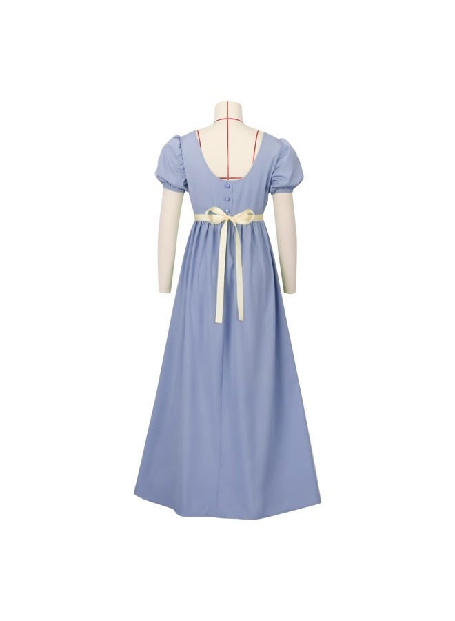 HEQU Regency Dresses for Women with Satin Sash Ruffled Puff Sleeve Empire Waist Dress Gown, Light Blue, 3XL - Image 3