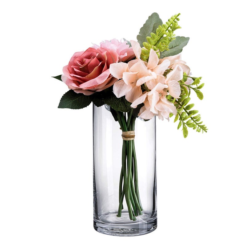 DECENT GLASS Glass Cylinder Floral Vase 20 cm Tall X 10 cm Wide Clear - Image 1