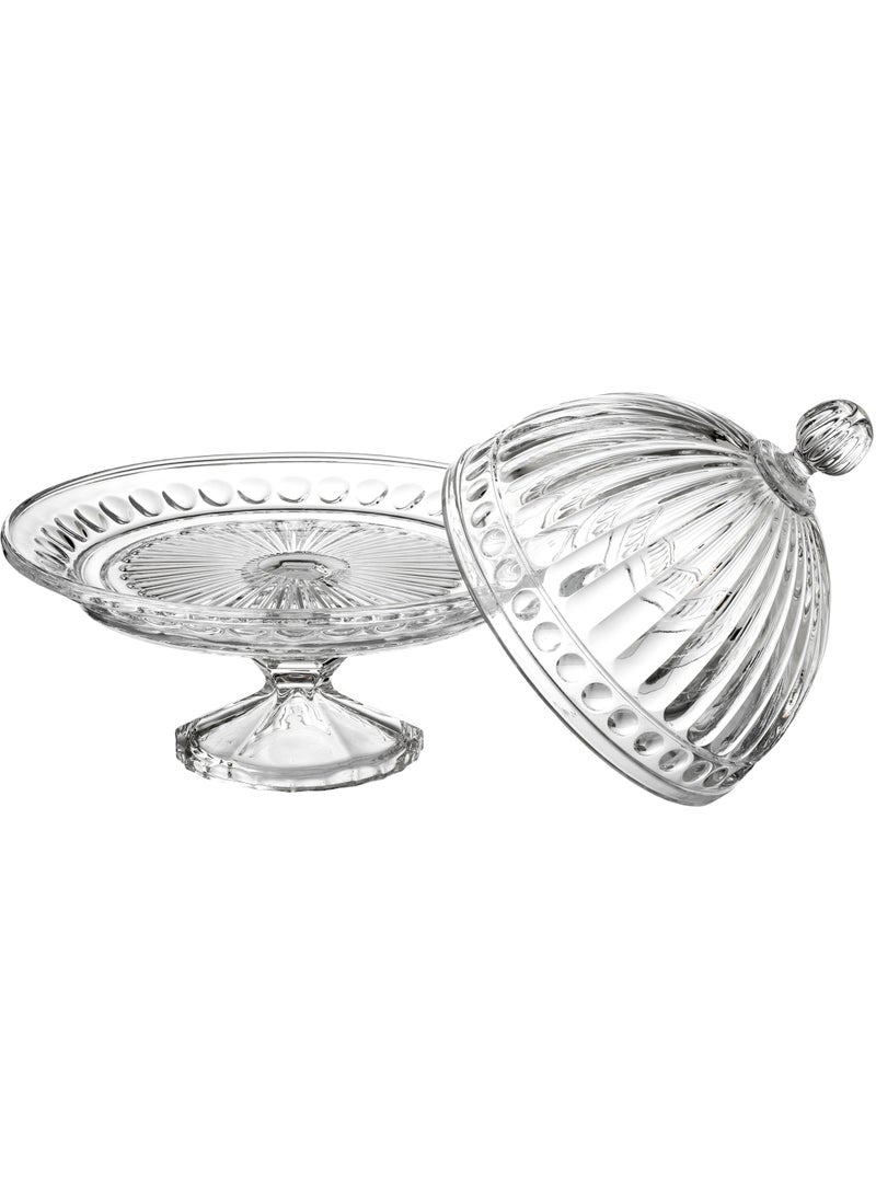 Elegant Serving plate with a base and a clear glass cover for sweets, cupcakes and all pastries, size 20*19 cm  - Image 3