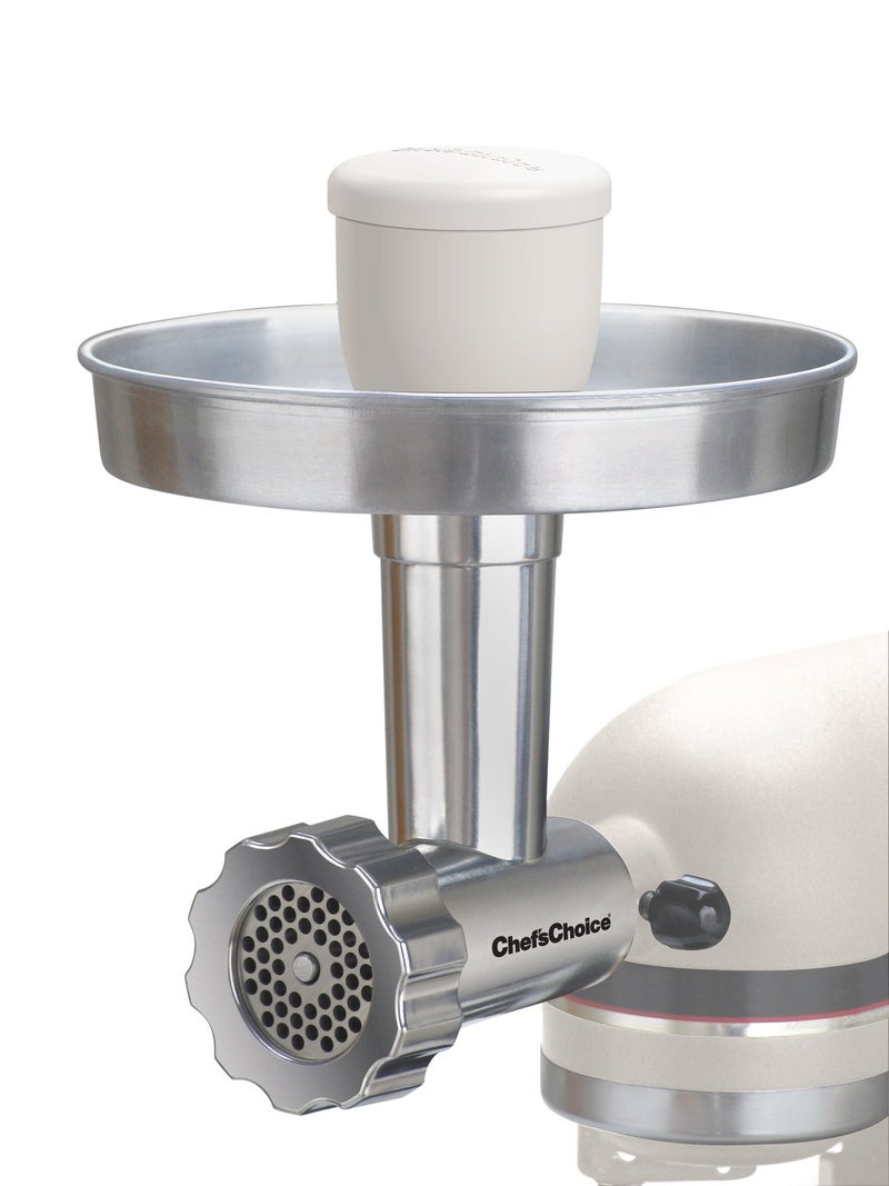 CHEF'S CHOICE Chefâ€™sChoice 796 Premium Food Grinder Attachment Designed to fit KitchenAid Stand Mixers, Silver,2 piece set - Image 2